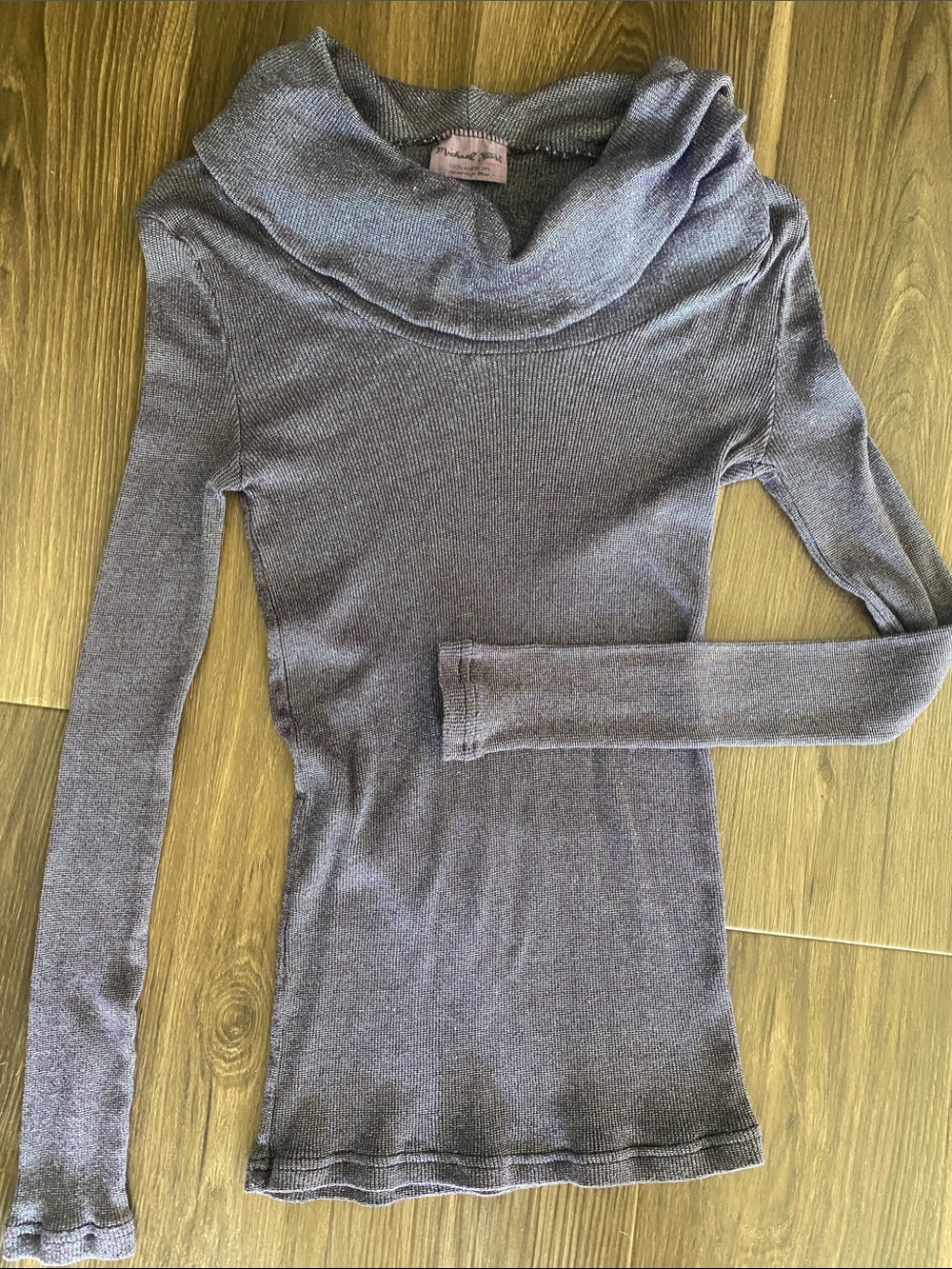 Michael Stars Heathered Purple Cowl Neck Sweater can be worn off the shoulder